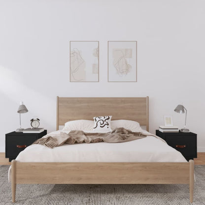 vidaXL Bedside Cabinet | Set of 2 | Black | Solid pine wood, faux leather 1