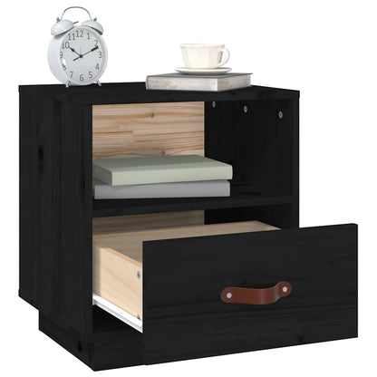 vidaXL Bedside Cabinet | Set of 2 | Black | Solid pine wood, faux leather 5