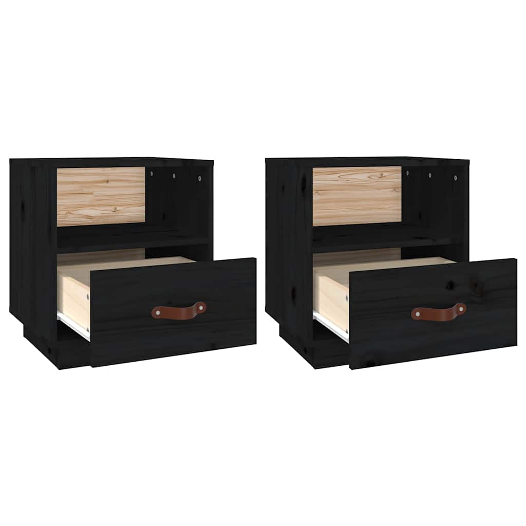 vidaXL Bedside Cabinet | Set of 2 | Black | Solid pine wood, faux leather 6