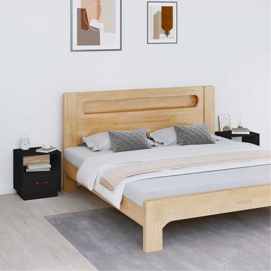 vidaXL Bedside Cabinet | Set of 2 | Black | Solid pine wood, faux leather 1