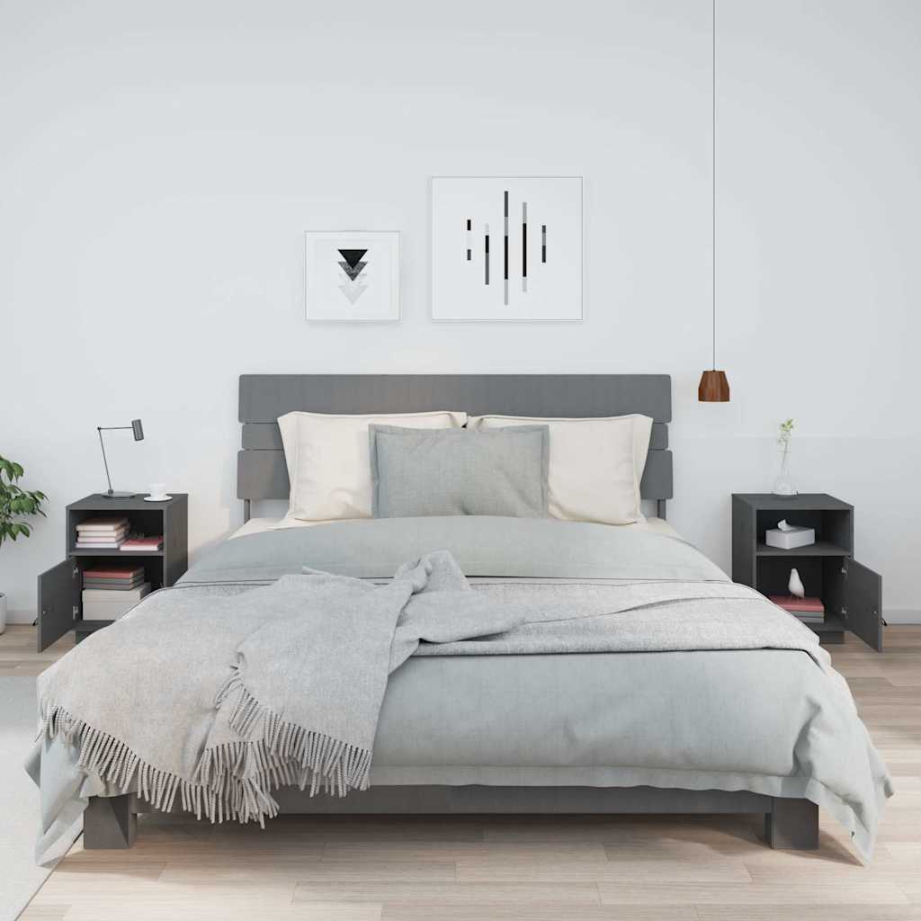 vidaXL Bedside Cabinets 2 pcs Grey 40x34x55 cm Solid Wood Pine 3
