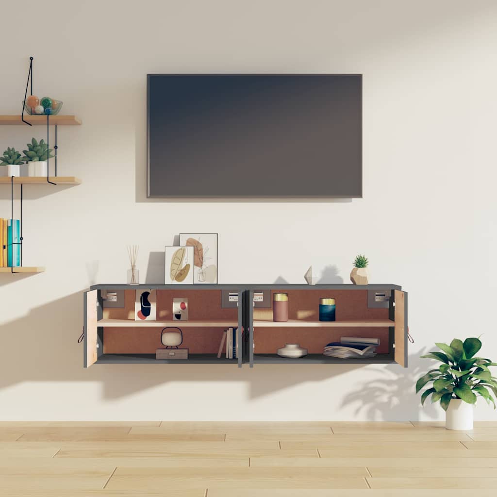 vidaXL Wall Cabinets 2 pcs Grey 60x30x30 cm Solid Wood Pine 3