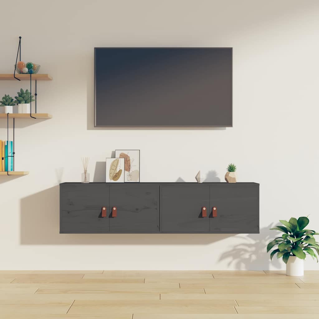 vidaXL Wall Cabinets 2 pcs Grey 60x30x30 cm Solid Wood Pine 1