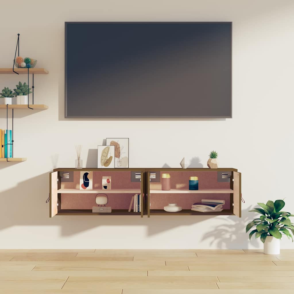 vidaXL Wall Cabinets 2 pcs Honey Brown 60x30x30 cm Solid Wood Pine 3