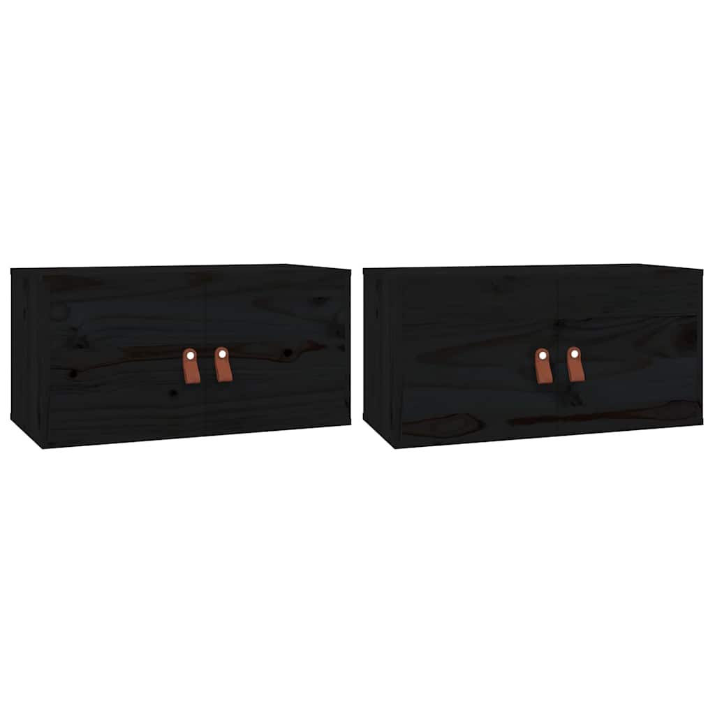 vidaXL Wall Cabinets 2 pcs Black 60x30x30 cm Solid Wood Pine 2