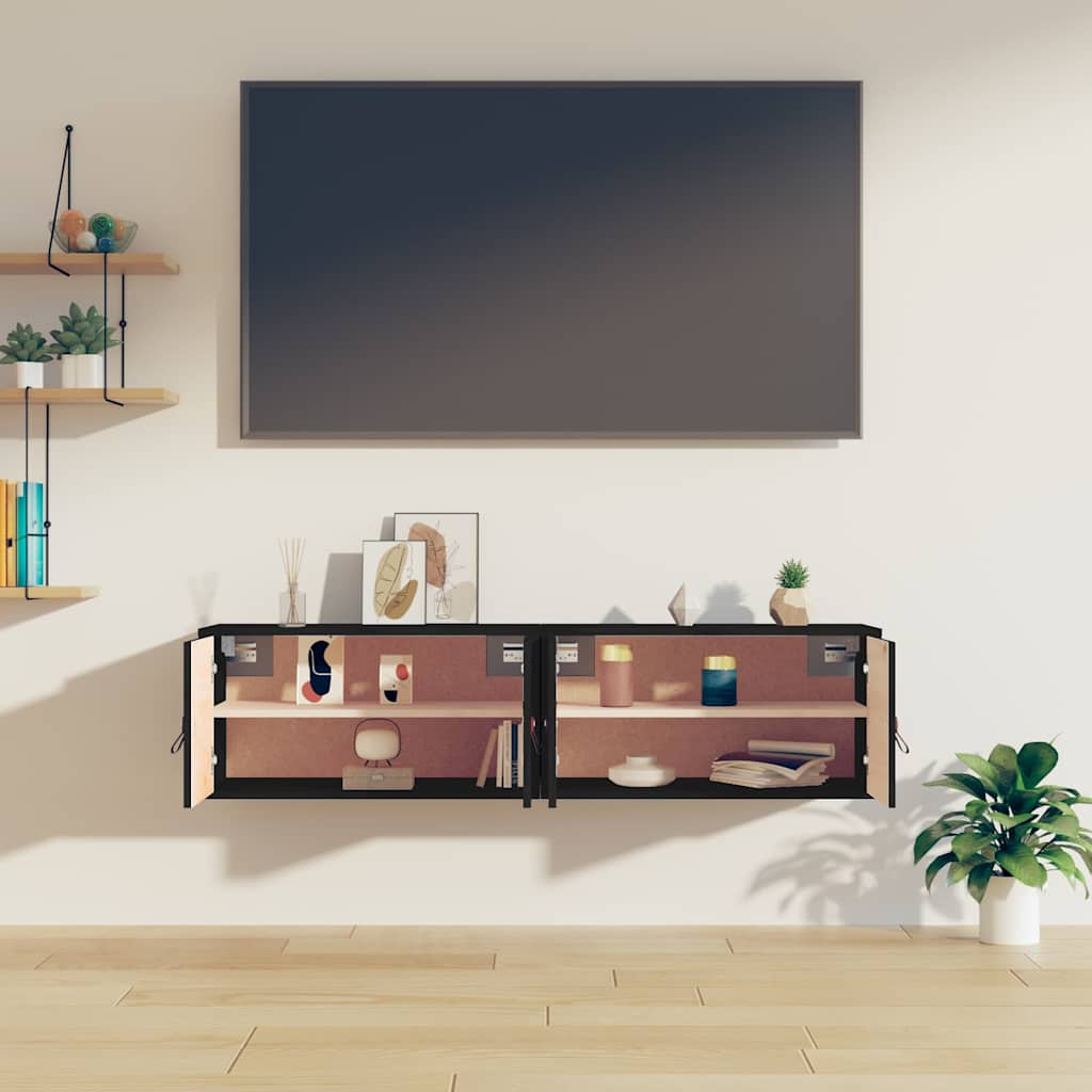 vidaXL Wall Cabinets 2 pcs Black 60x30x30 cm Solid Wood Pine 4