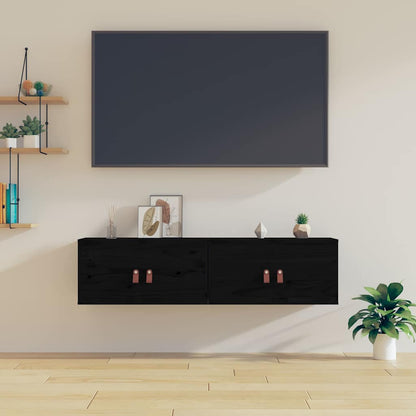 vidaXL Wall Cabinets 2 pcs Black 60x30x30 cm Solid Wood Pine 1