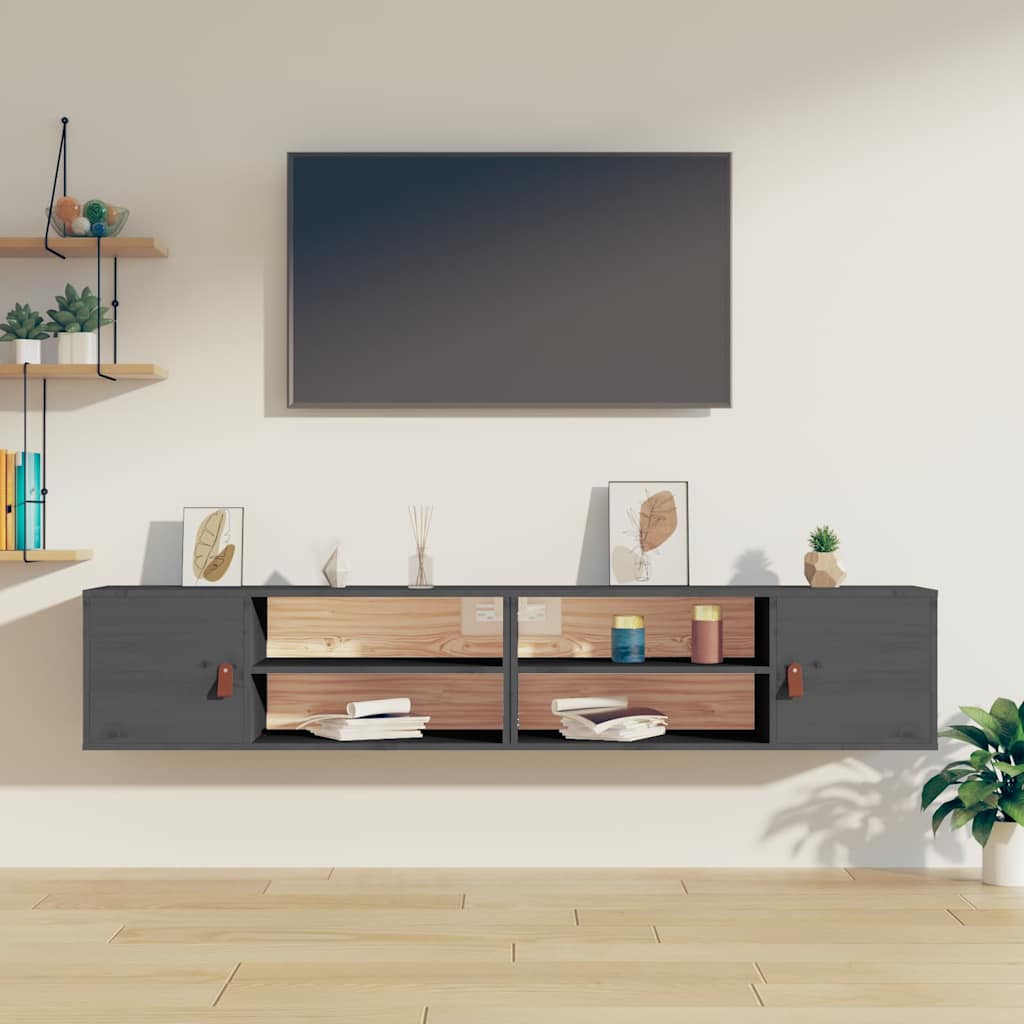 Wall Cabinet 80x30x30 cm Solid Wood Pine Grey