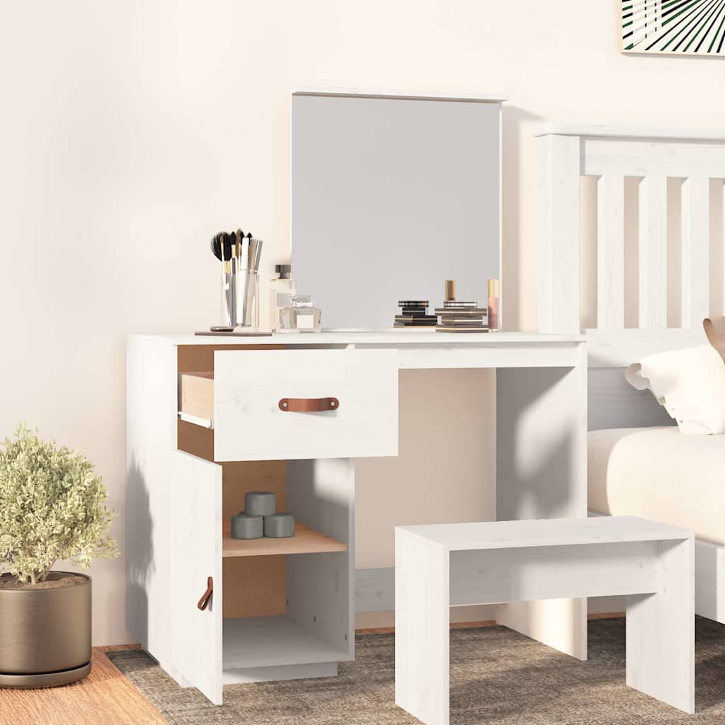 vidaXL Dressing Table White 95x50x134 cm Solid Wood Pine 3