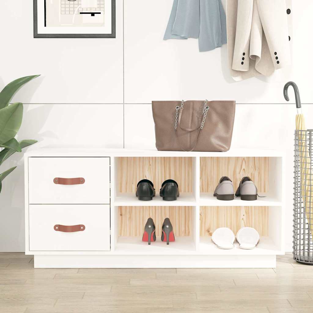 vidaXL Shoe Bench White 100x34x45 cm Solid Wood Pine 1