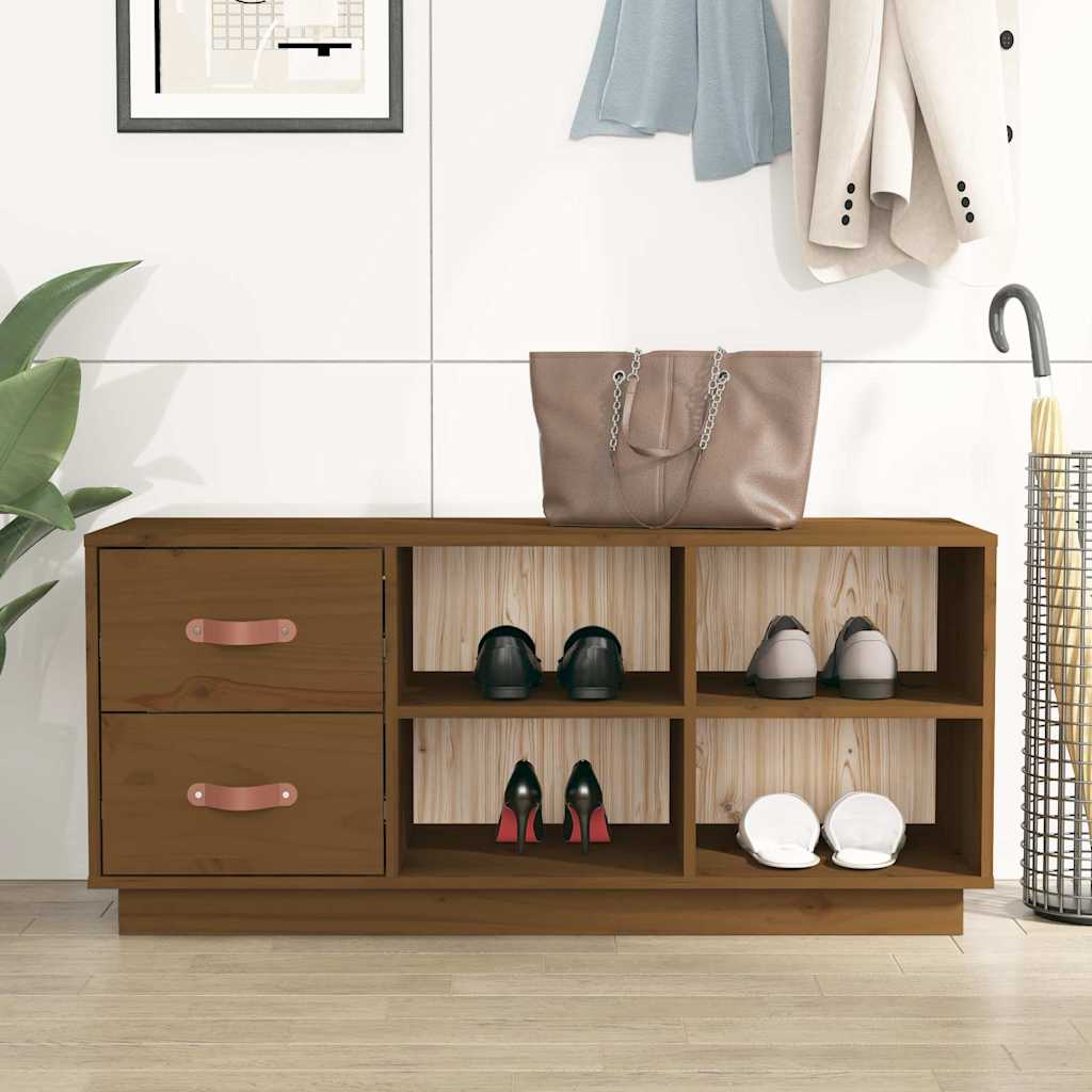 vidaXL Shoe Bench | Honey brown | Solid pine wood | 100 cm x 34 cm x 45 cm 1