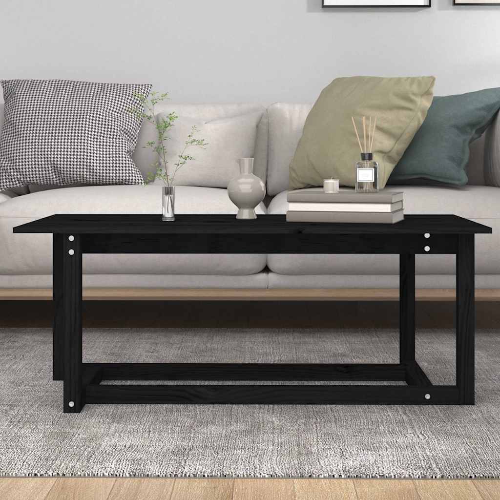 vidaXL Coffee Table Black 110x55x45 cm Solid Wood Pine 5