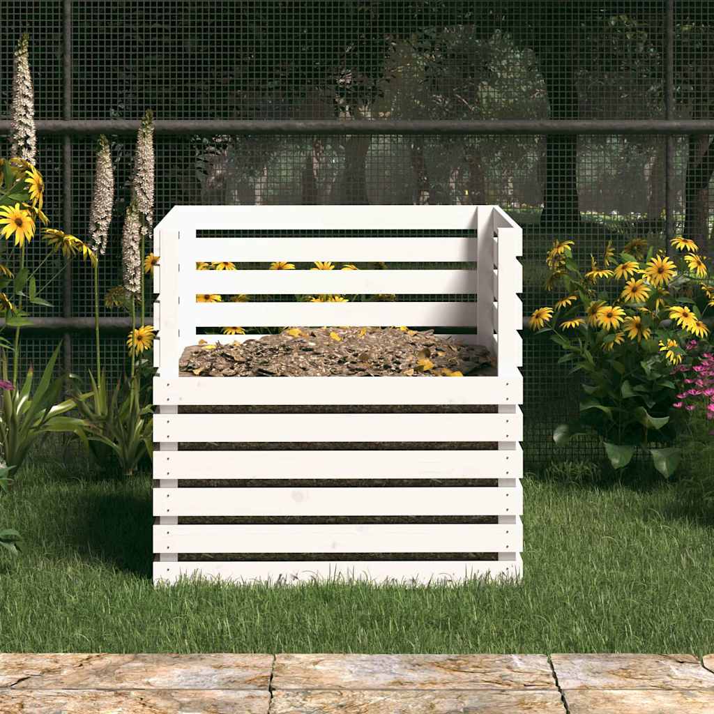 vidaXL Composter White 80x80x78 cm Solid Wood Pine 3