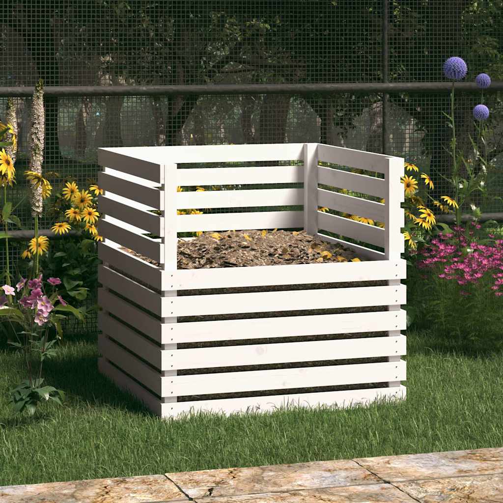 vidaXL Composter White 80x80x78 cm Solid Wood Pine 1