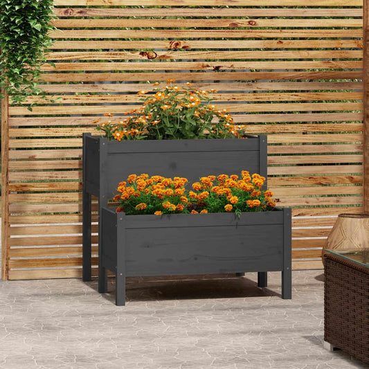 Planter Solid Wood Pine Grey