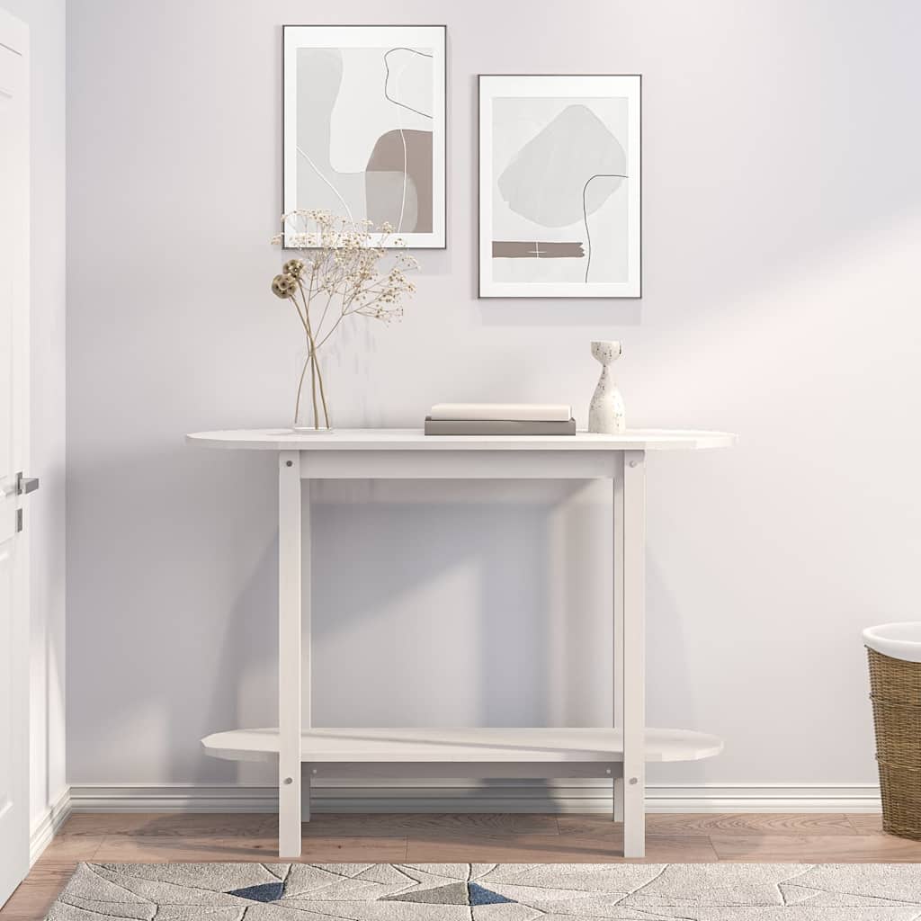 vidaXL Console Table White 110x40x80 cm Solid Wood Pine 3