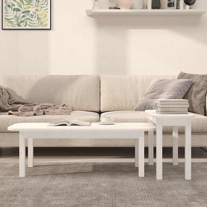 vidaXL 2 Piece Coffee Table Set White Solid Wood Pine 3