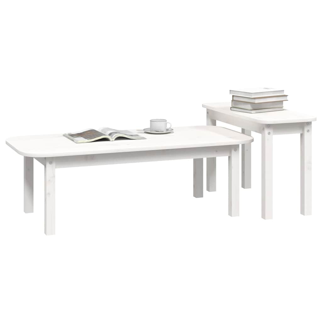 vidaXL 2 Piece Coffee Table Set White Solid Wood Pine 4