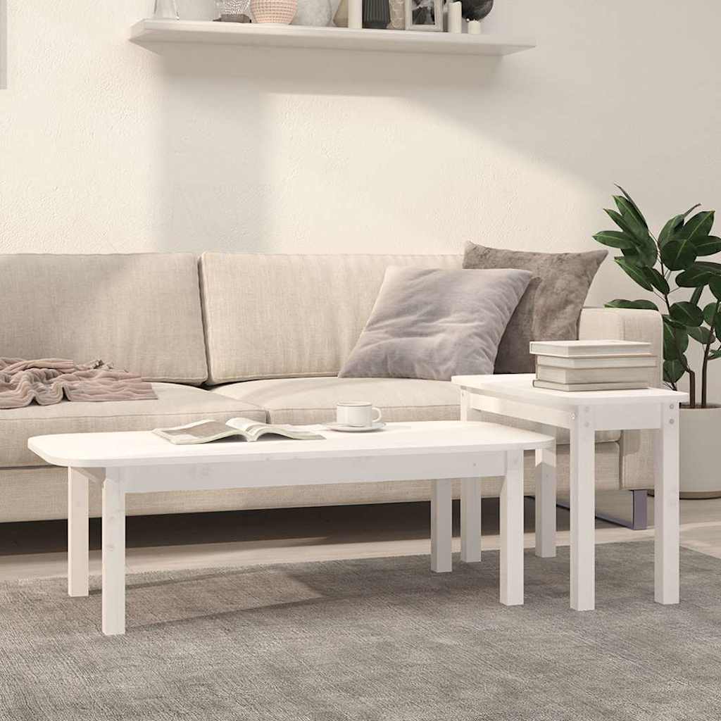 vidaXL 2 Piece Coffee Table Set White Solid Wood Pine 1