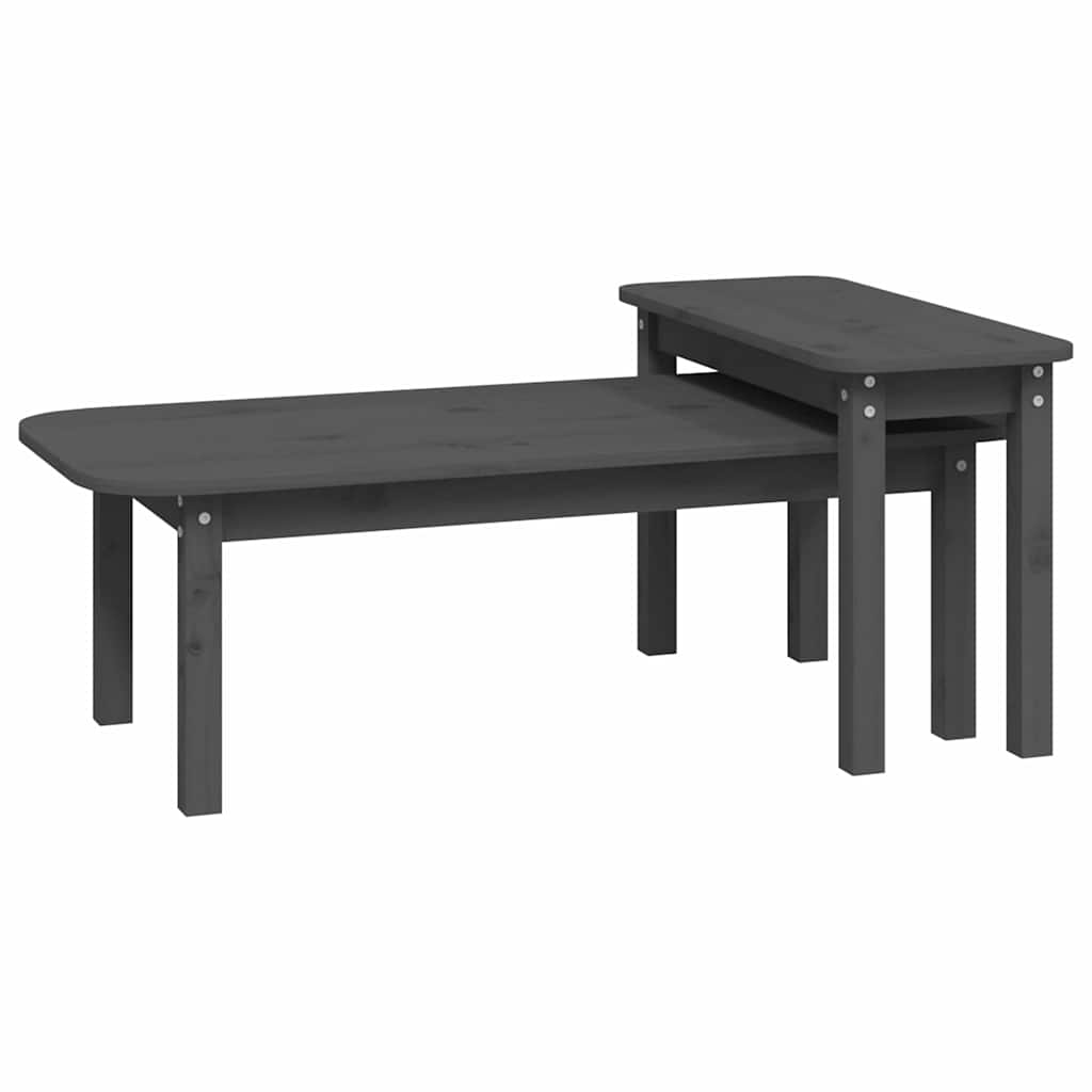 vidaXL 2 Piece Coffee Table Set Grey Solid Wood Pine 2
