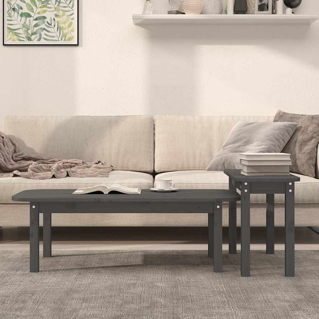 vidaXL 2 Piece Coffee Table Set Grey Solid Wood Pine 3