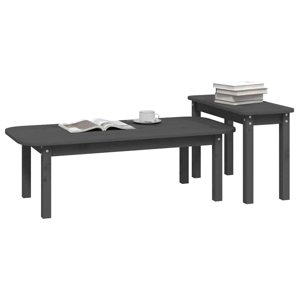 vidaXL 2 Piece Coffee Table Set Grey Solid Wood Pine 4