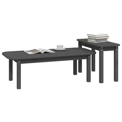 vidaXL 2 Piece Coffee Table Set Grey Solid Wood Pine 4