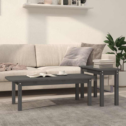 vidaXL 2 Piece Coffee Table Set Grey Solid Wood Pine 1