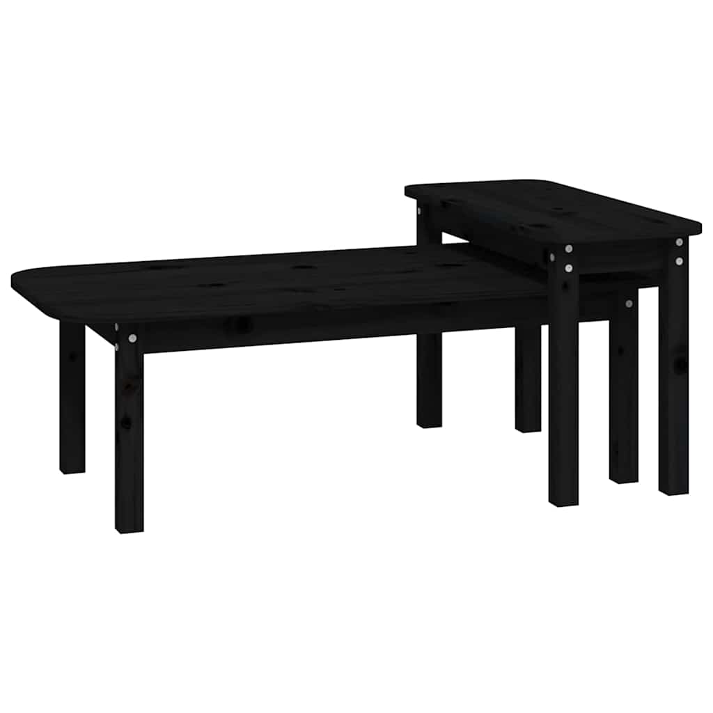 vidaXL 2 Piece Coffee Table Set Black Solid Wood Pine 2