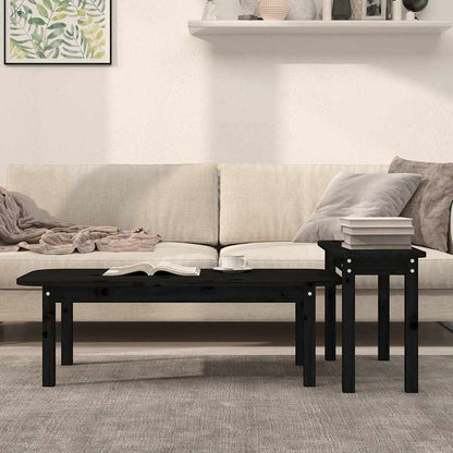 vidaXL 2 Piece Coffee Table Set Black Solid Wood Pine 3