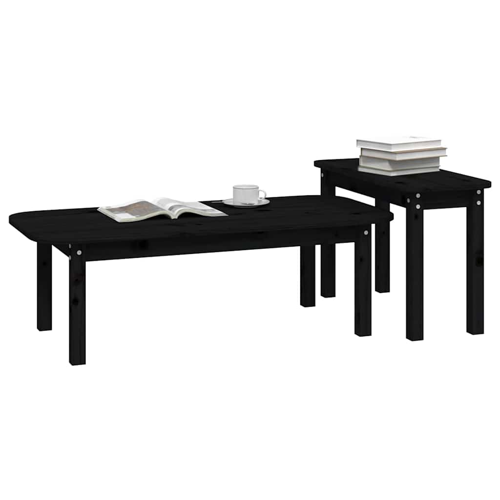 vidaXL 2 Piece Coffee Table Set Black Solid Wood Pine 4