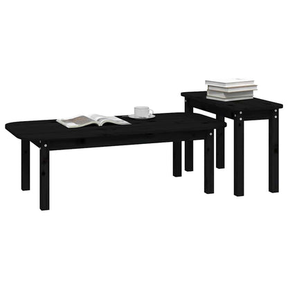 vidaXL 2 Piece Coffee Table Set Black Solid Wood Pine 4