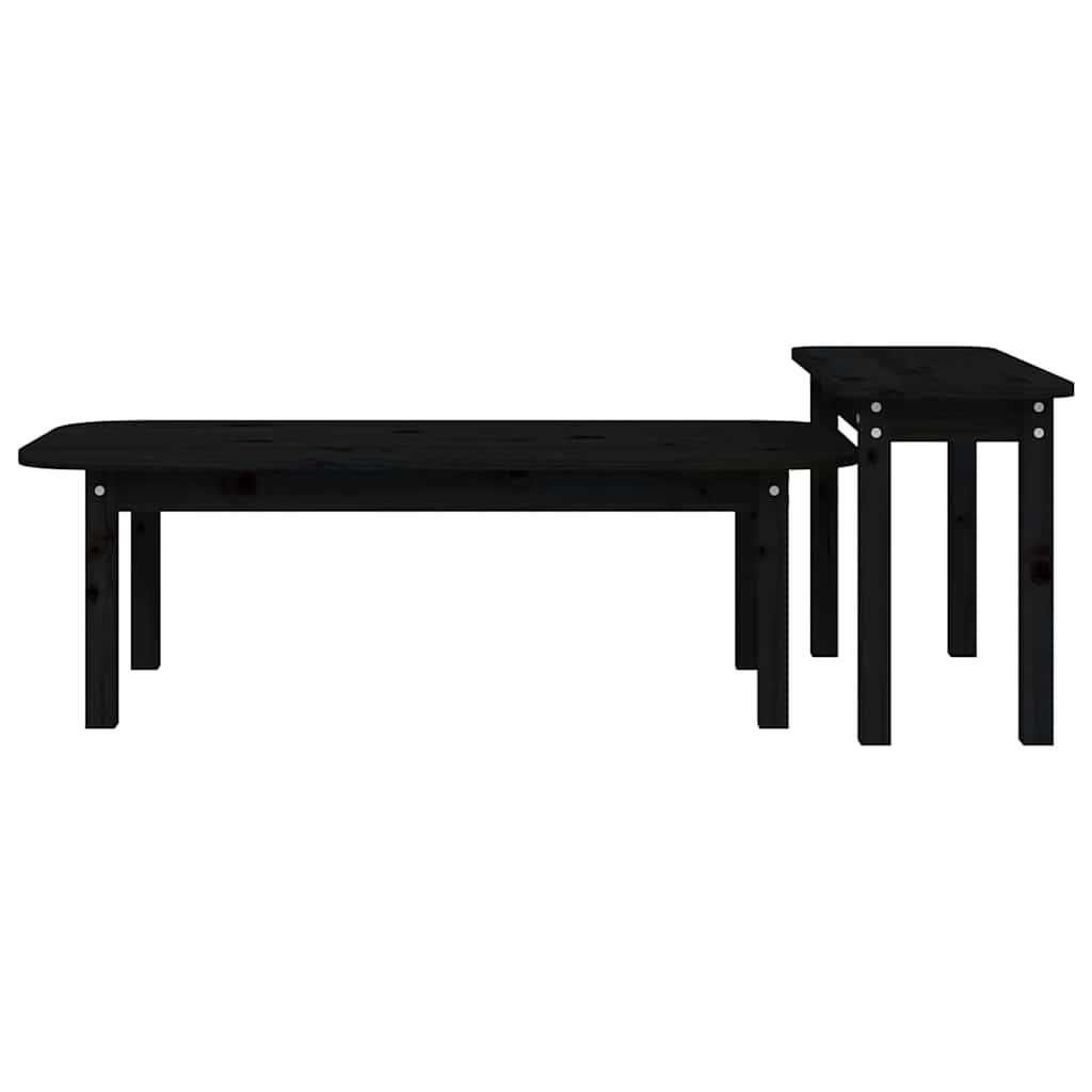 vidaXL 2 Piece Coffee Table Set Black Solid Wood Pine 6