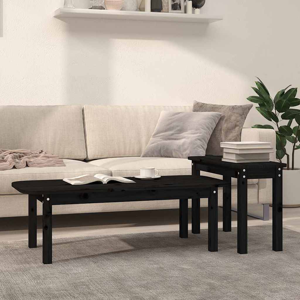 vidaXL 2 Piece Coffee Table Set Black Solid Wood Pine 1