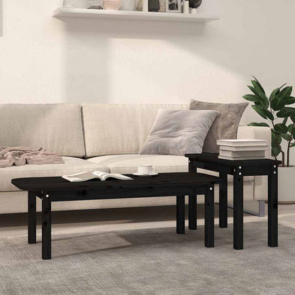 vidaXL 2 Piece Coffee Table Set Black Solid Wood Pine 1