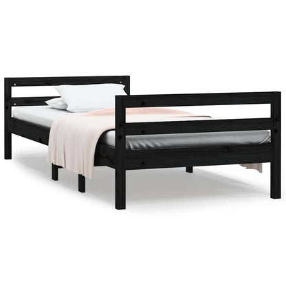 vidaXL Bed Frame without Mattress Black 75x190 cm Small Single Solid Wood Pine 2