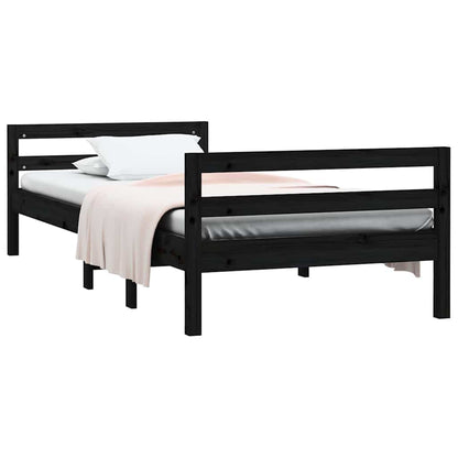 vidaXL Bed Frame without Mattress Black 75x190 cm Small Single Solid Wood Pine 3