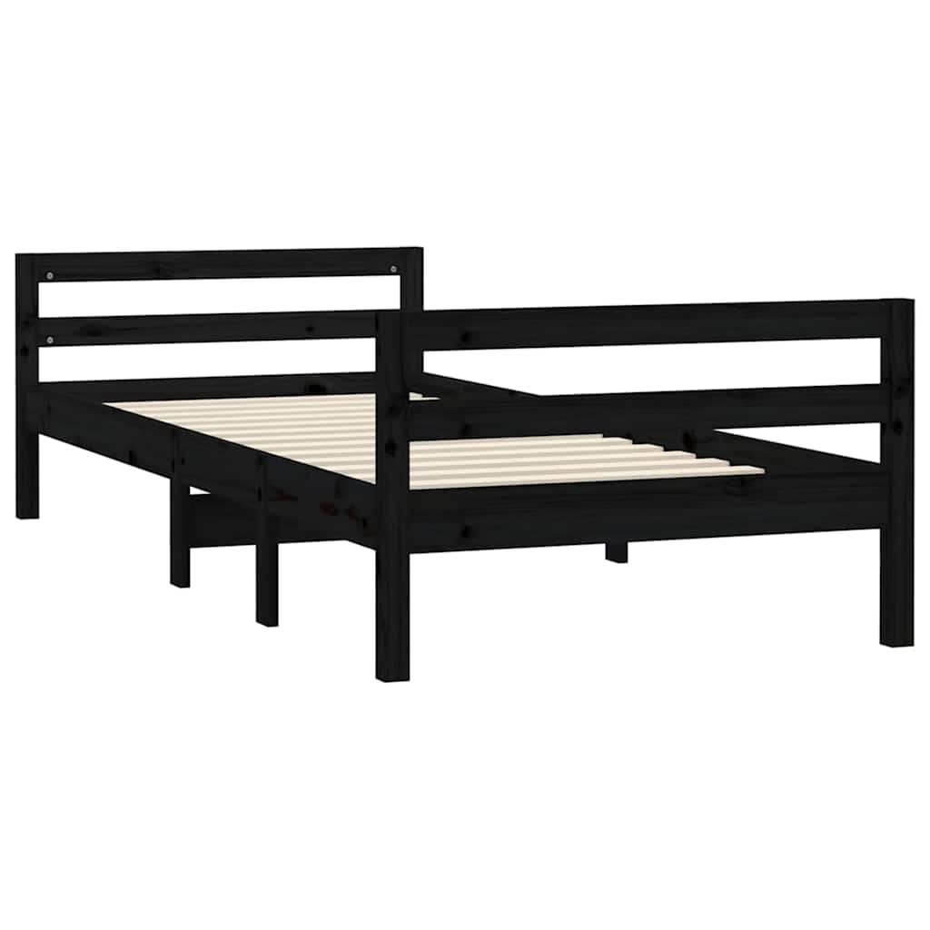 vidaXL Bed Frame without Mattress Black 75x190 cm Small Single Solid Wood Pine 4