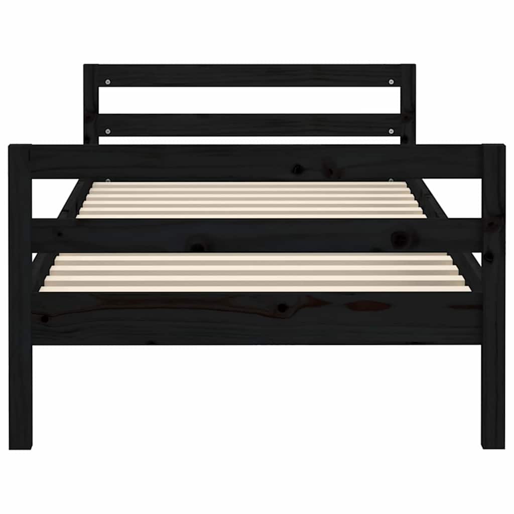 vidaXL Bed Frame without Mattress Black 75x190 cm Small Single Solid Wood Pine 5