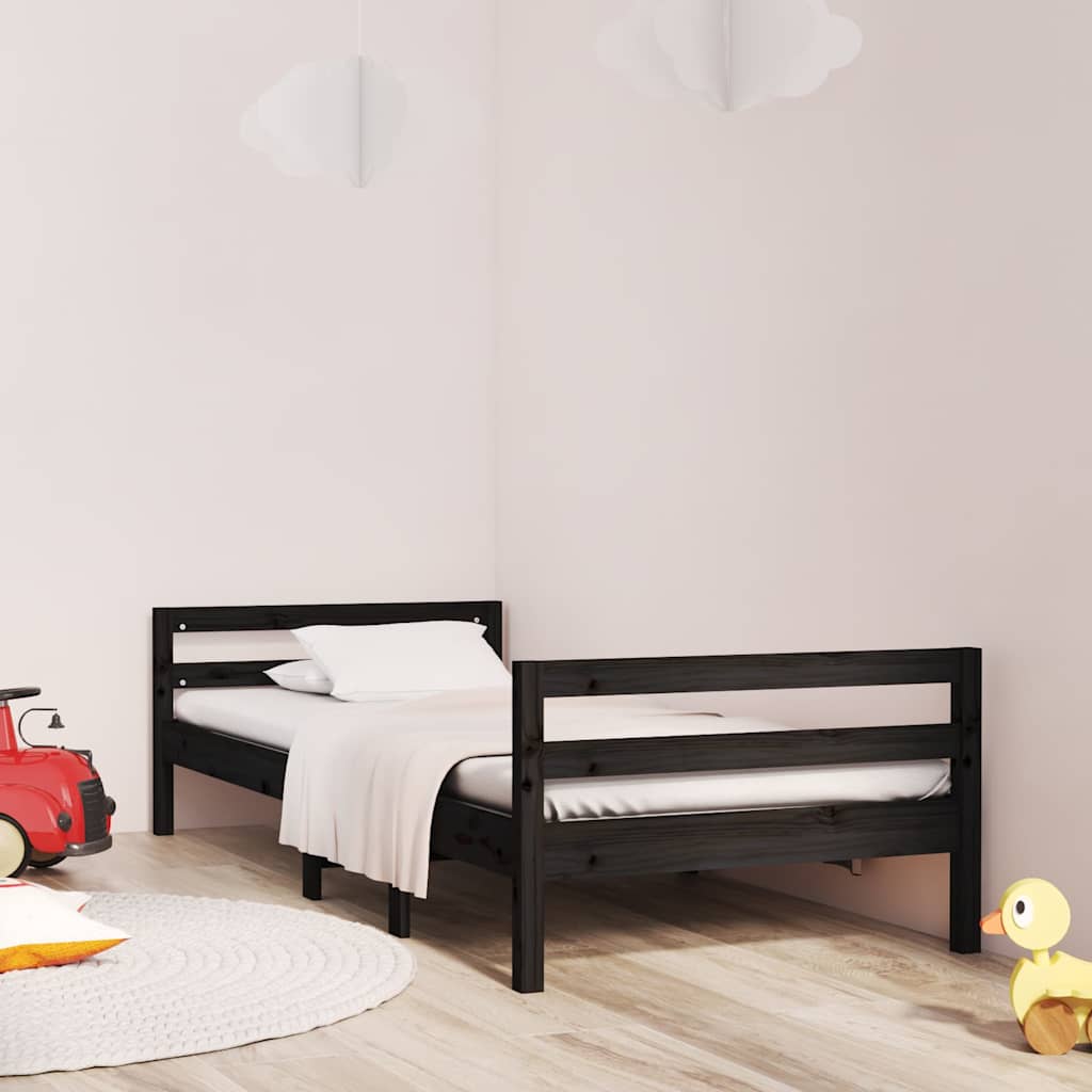 vidaXL Bed Frame without Mattress Black 75x190 cm Small Single Solid Wood Pine 1
