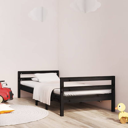 vidaXL Bed Frame without Mattress Black 75x190 cm Small Single Solid Wood Pine 1