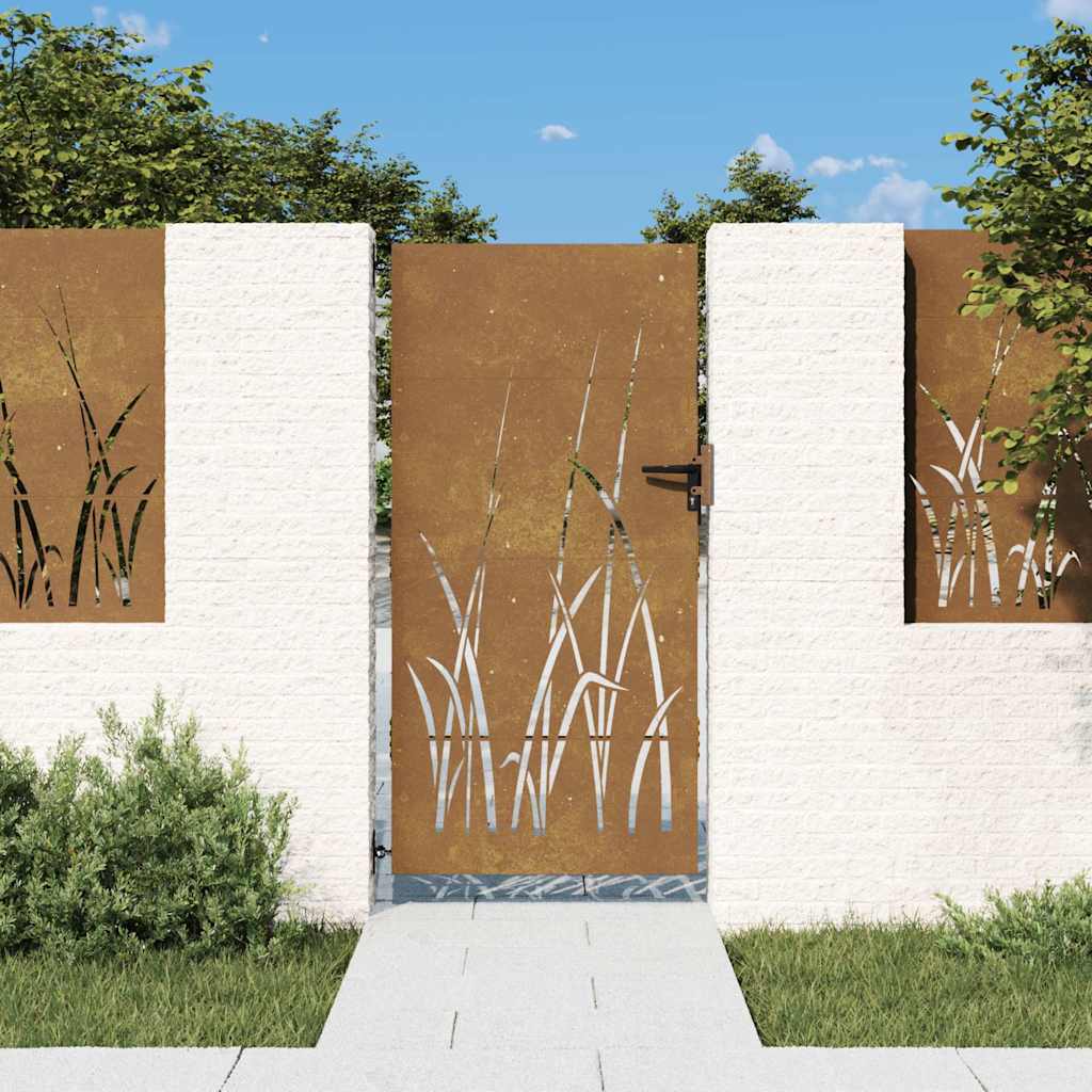 Garden Gate Corten Steel Grass Design 85 x 175 cm