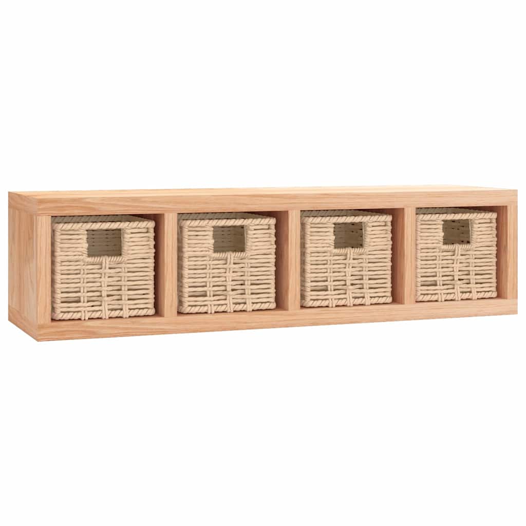 vidaXL Wall Shelf with Baskets 62x18x16 cm Solid Wood Walnut 2