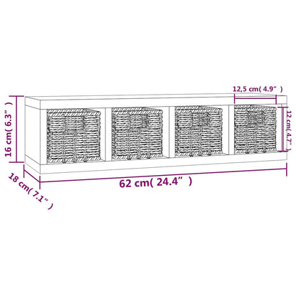 vidaXL Wall Shelf with Baskets 62x18x16 cm Solid Wood Walnut 6