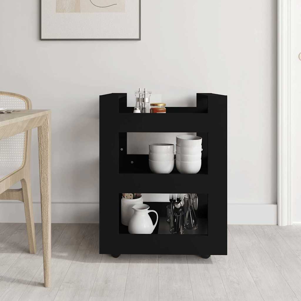 vidaXL Kitchen Trolley Black 60x45x80 cm Engineered Wood 3