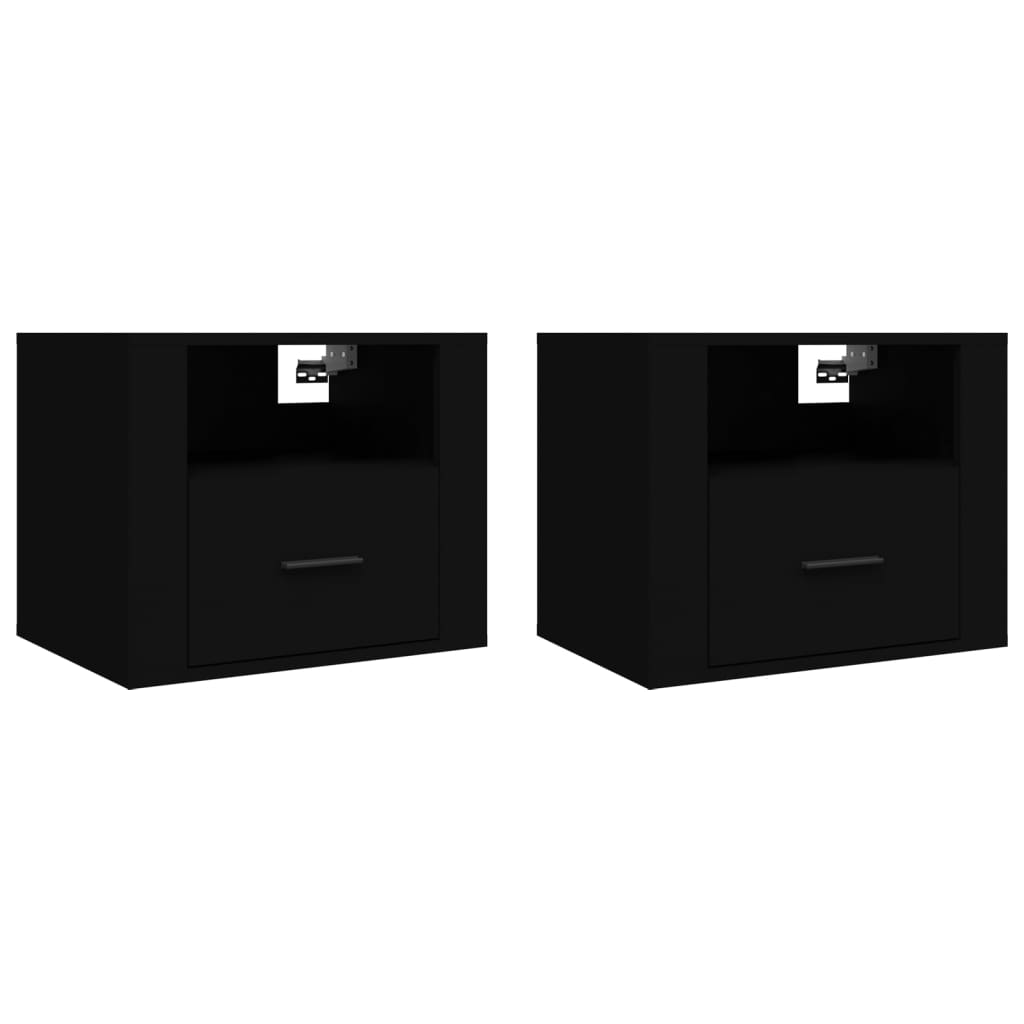 vidaXL Wall-mounted Bedside Cabinets 2 pcs Black 50x36x40 cm 2