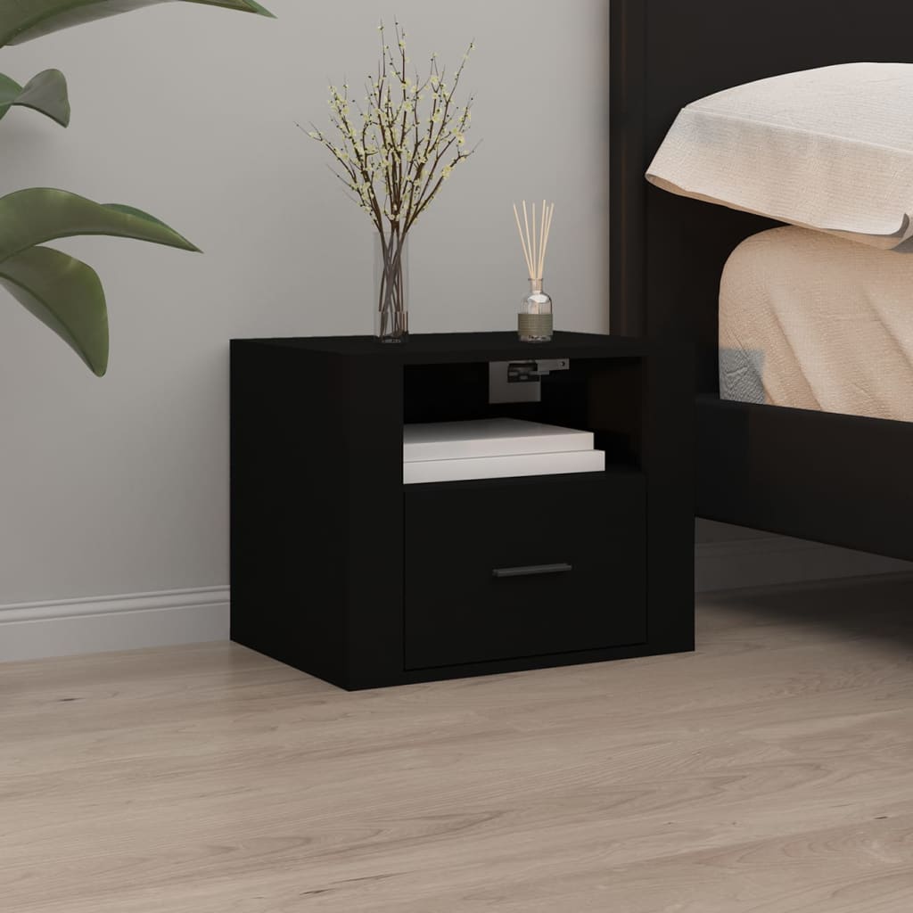 vidaXL Wall-mounted Bedside Cabinets 2 pcs Black 50x36x40 cm 3