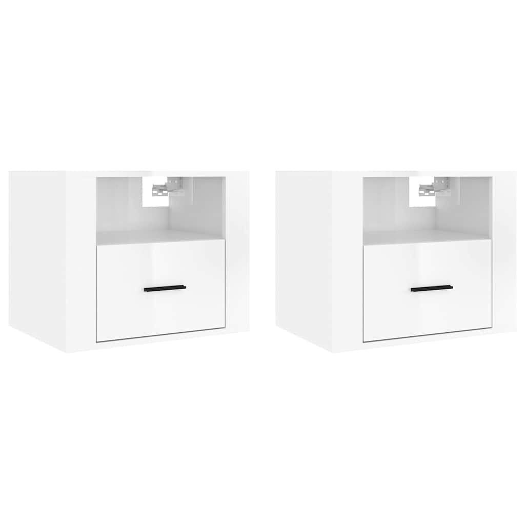 vidaXL Wall-mounted Bedside Cabinets 2 pcs High Gloss White 50x36x40cm 2