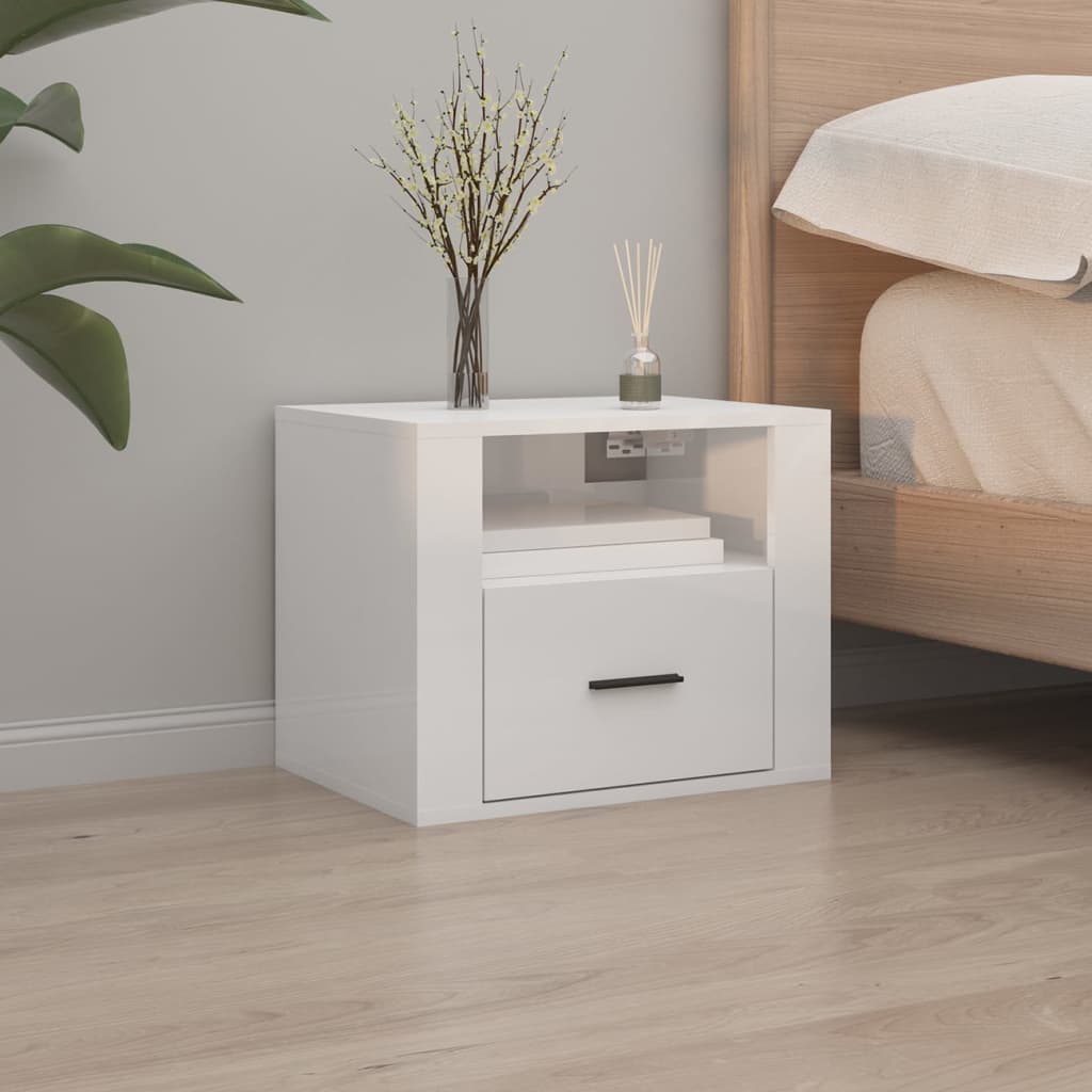 vidaXL Wall-mounted Bedside Cabinets 2 pcs High Gloss White 50x36x40cm 3