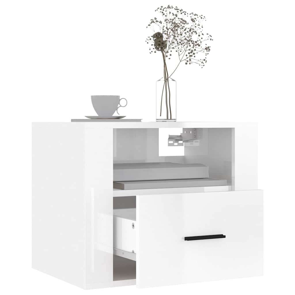 vidaXL Wall-mounted Bedside Cabinets 2 pcs High Gloss White 50x36x40cm 4